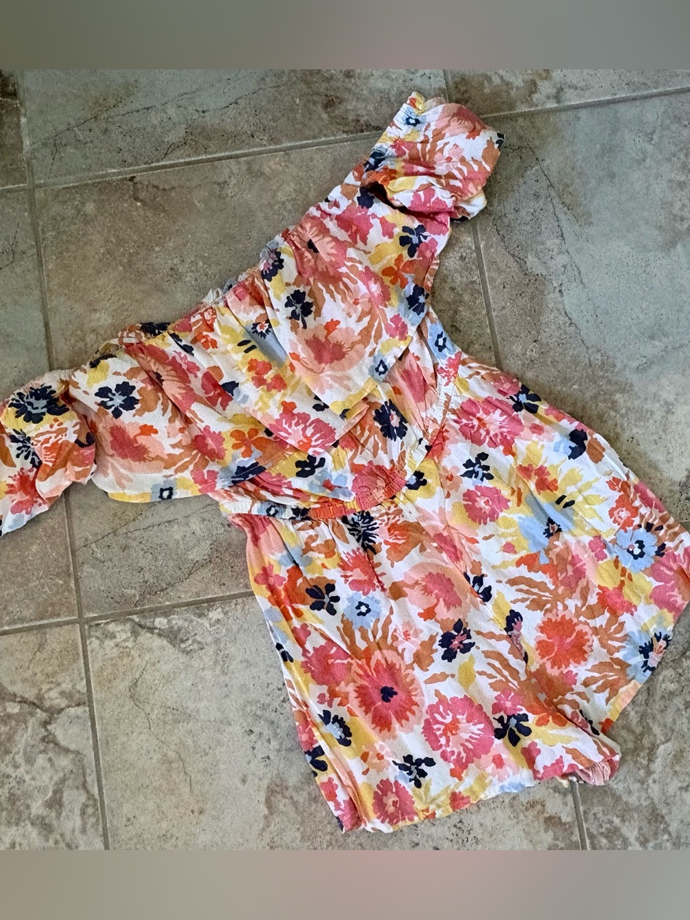 Roxy Another Day Printed Romper Off Shoulder Floral Medium Boho Pink Tropical